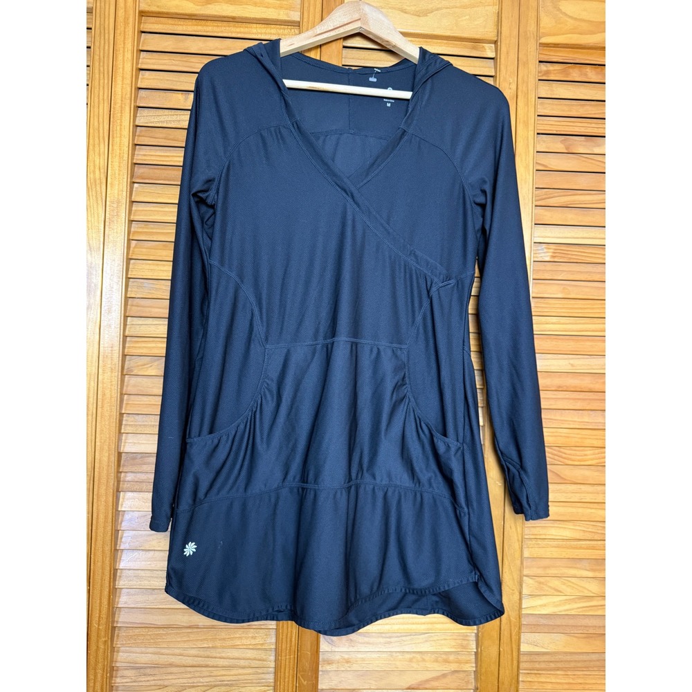 Athleta Black Long Sleeve Hooded Tunic Surplice V-Neck Kangaroo Pocket 906170 M